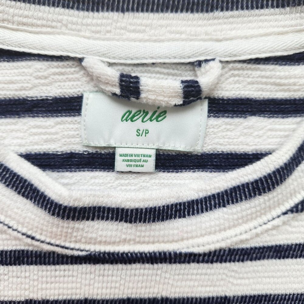 Aerie Striped Oversized Sweater Shirt Blue White Summer Pool Beach Spring Small - Picture 3 of 10